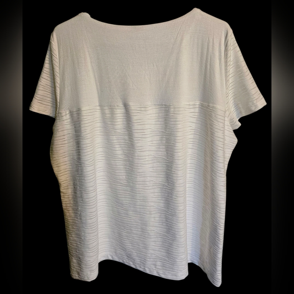 Calvin Klein White Ribbed Short Sleeve Blouse - Picture 2 of 4